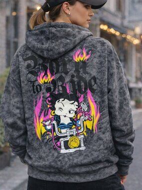 Betty Boop Sweatshirt Gray Born to Ride Motorcycle XS